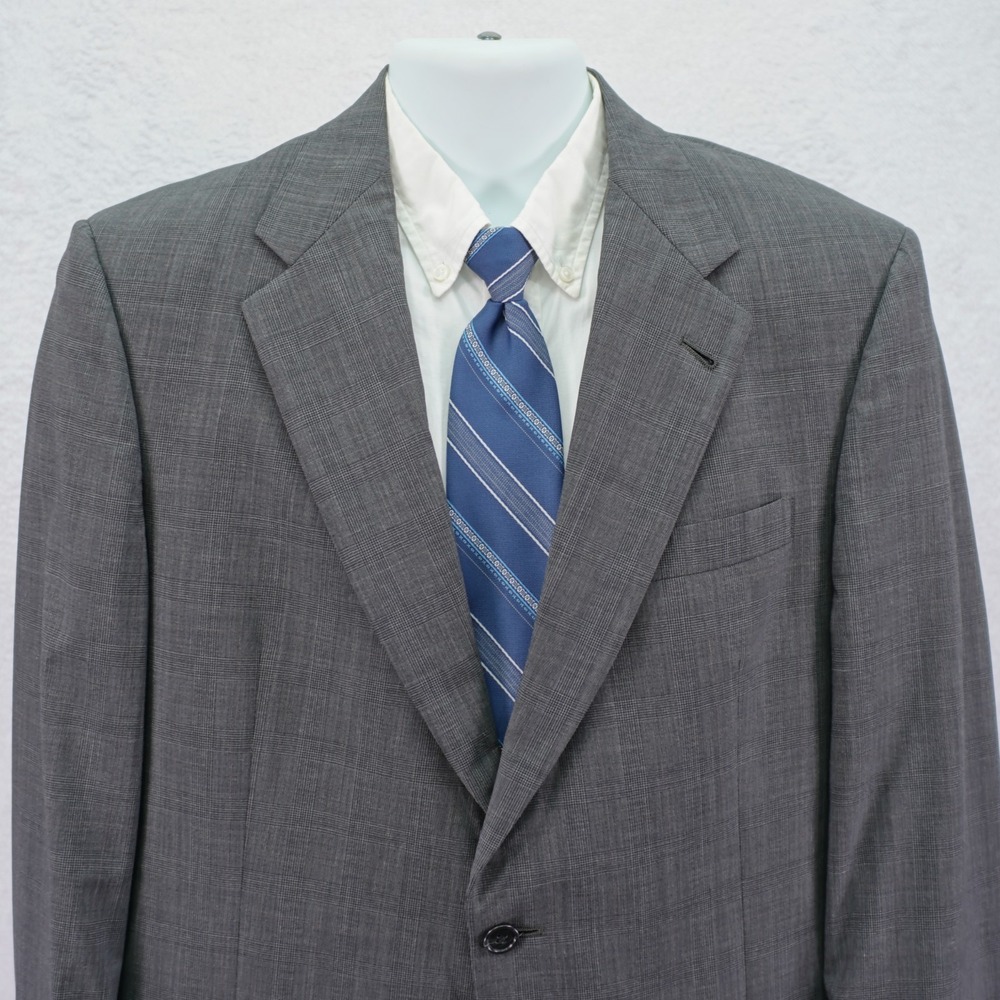 Hart Schaffner Marx Wool‎ Blazer / Sport Coat Gray Plaid W/ Brown Windowpane 40R